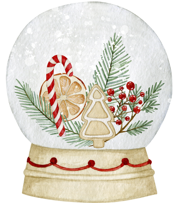 watercolor illustration card christmas with snow globe